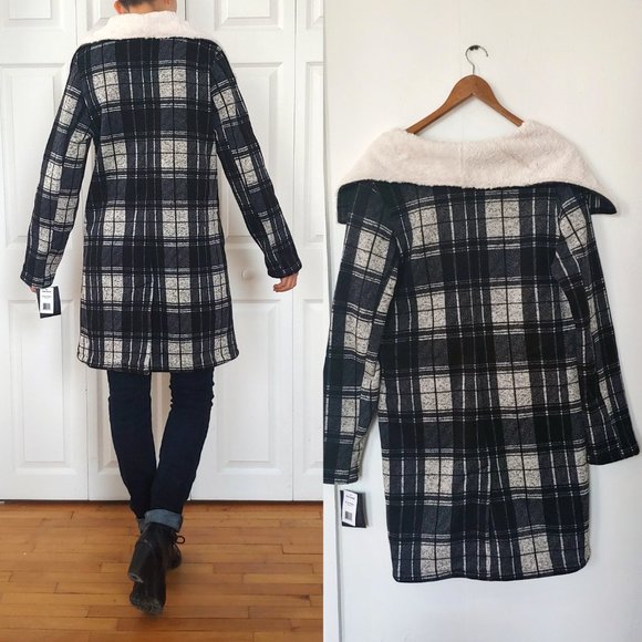 Steve Madden plaid fleece button up coat - Picture 4 of 7